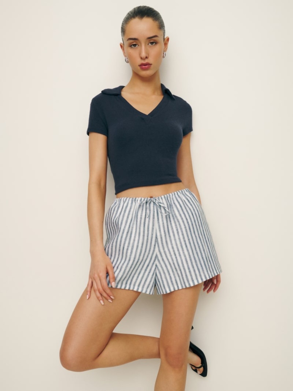 Reformation Zoey Drawstring Linen Shorts - Stripe